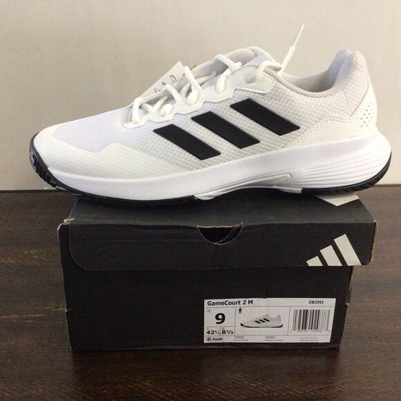 Adidas Mens Game Court 2 Tennis Shoes White Black Size 9 Court Shoes New - Picture 1 of 6